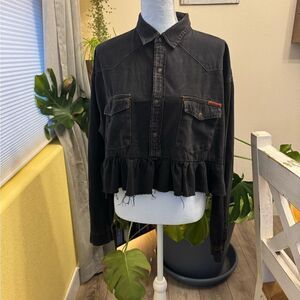 100% Cotton Grunge Chicago Bears? Cropped Denim Black Top